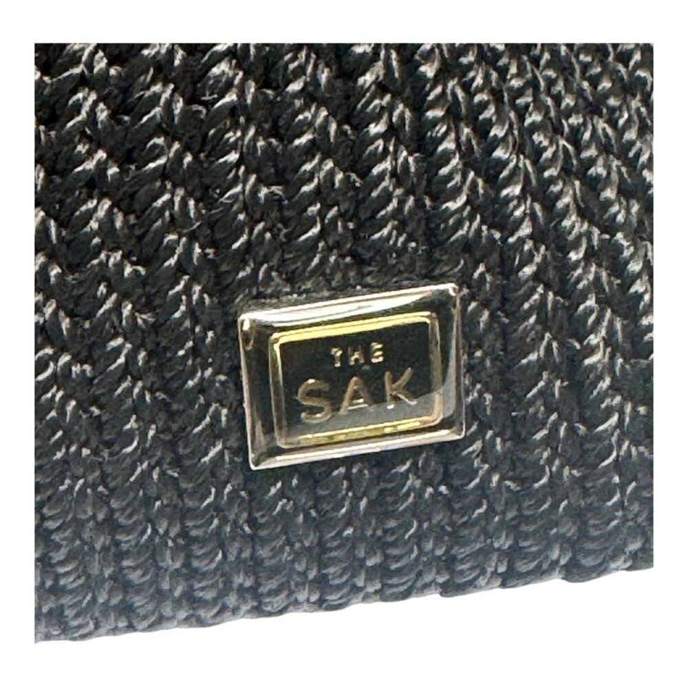 THE SAK Vintage Black Crochet Knit Small Shoulder Bag- Brown Trim 13”x6” - Picture 12 of 16
